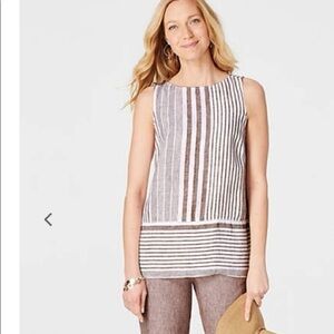 J.Jill Love Linen Natural Brown White Sleeveless Striped Tunic Top Medium petite